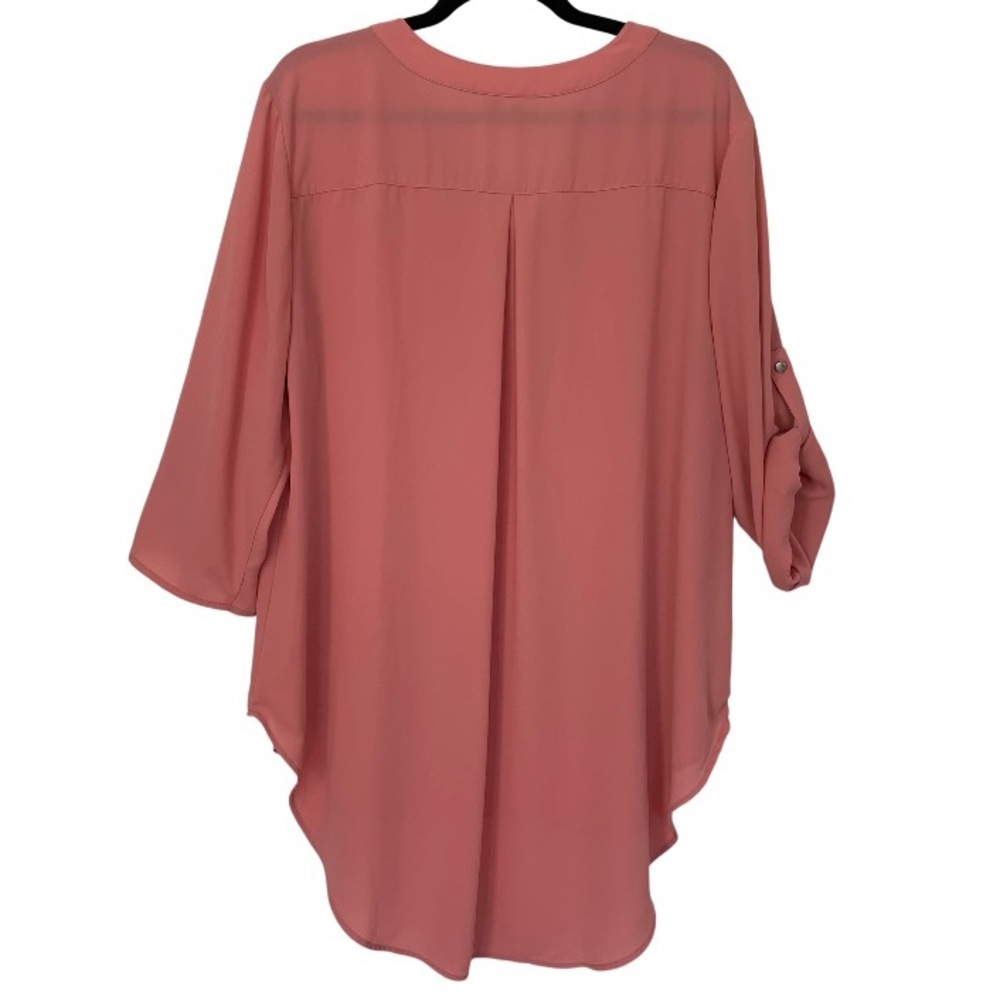 CATO Women’s PLUS Blouse Coral Split Neck‎ Button Sleeve High/Low Hem 18/20W - Picture 2 of 14